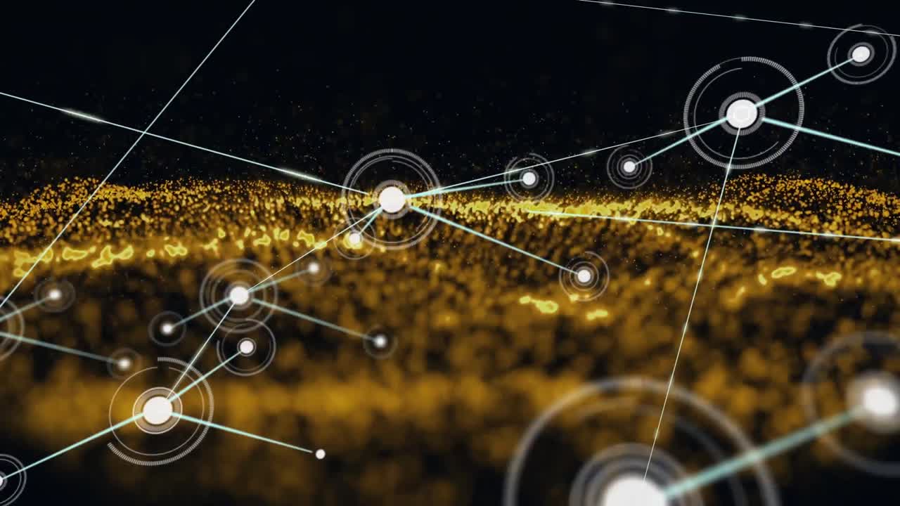 검은 바탕에 노란색 파동을 통해 연결 네트워크의 애니메이션