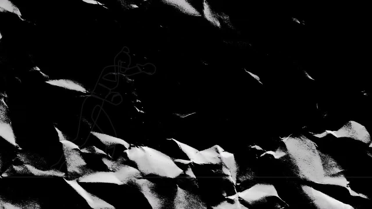 Abstract crumpled paper texture with line art figure animation