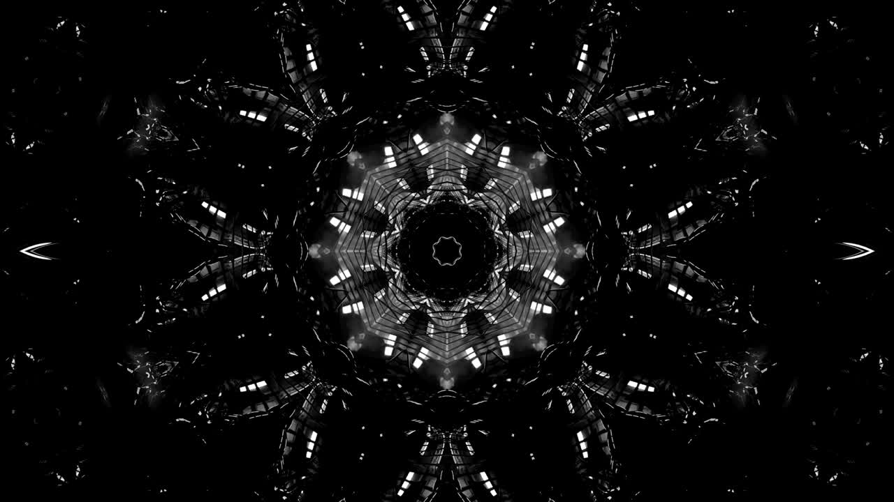 Sfondo decorativo astratto ornato in 3D in loop. Caleidoscopio ipnotico