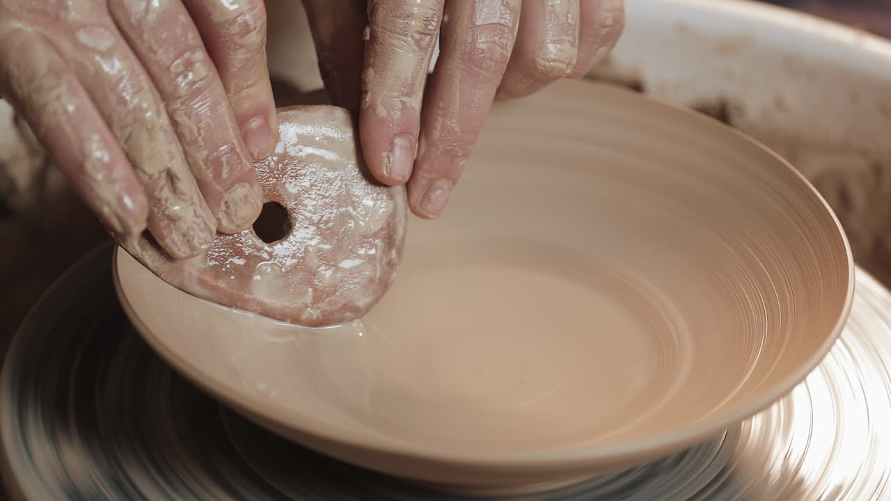 도자기 바 에 점토 를 는 손 들