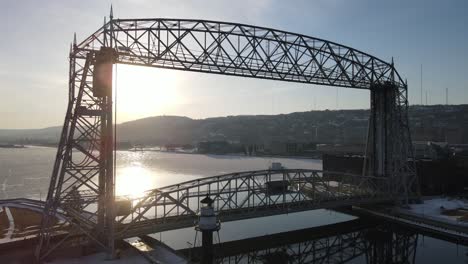 duluth, minnesota aerial drone footage of iconic lift bridge in midwest city