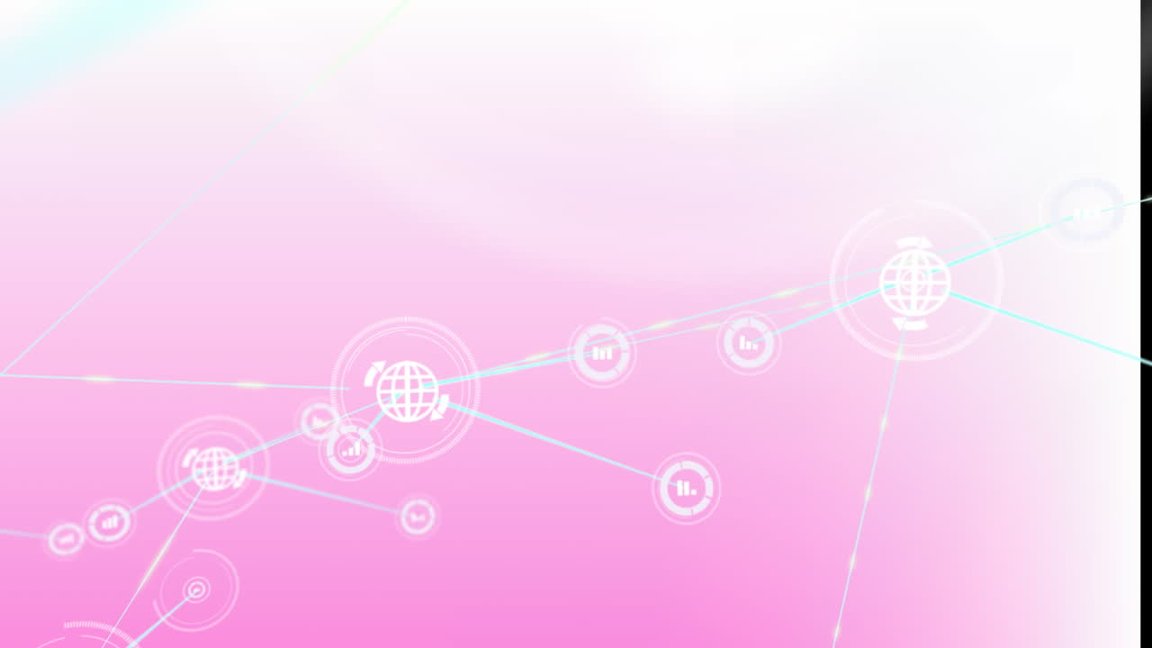 파란색 배경 위에 아이콘으로 연결 네트워크의 애니메이션