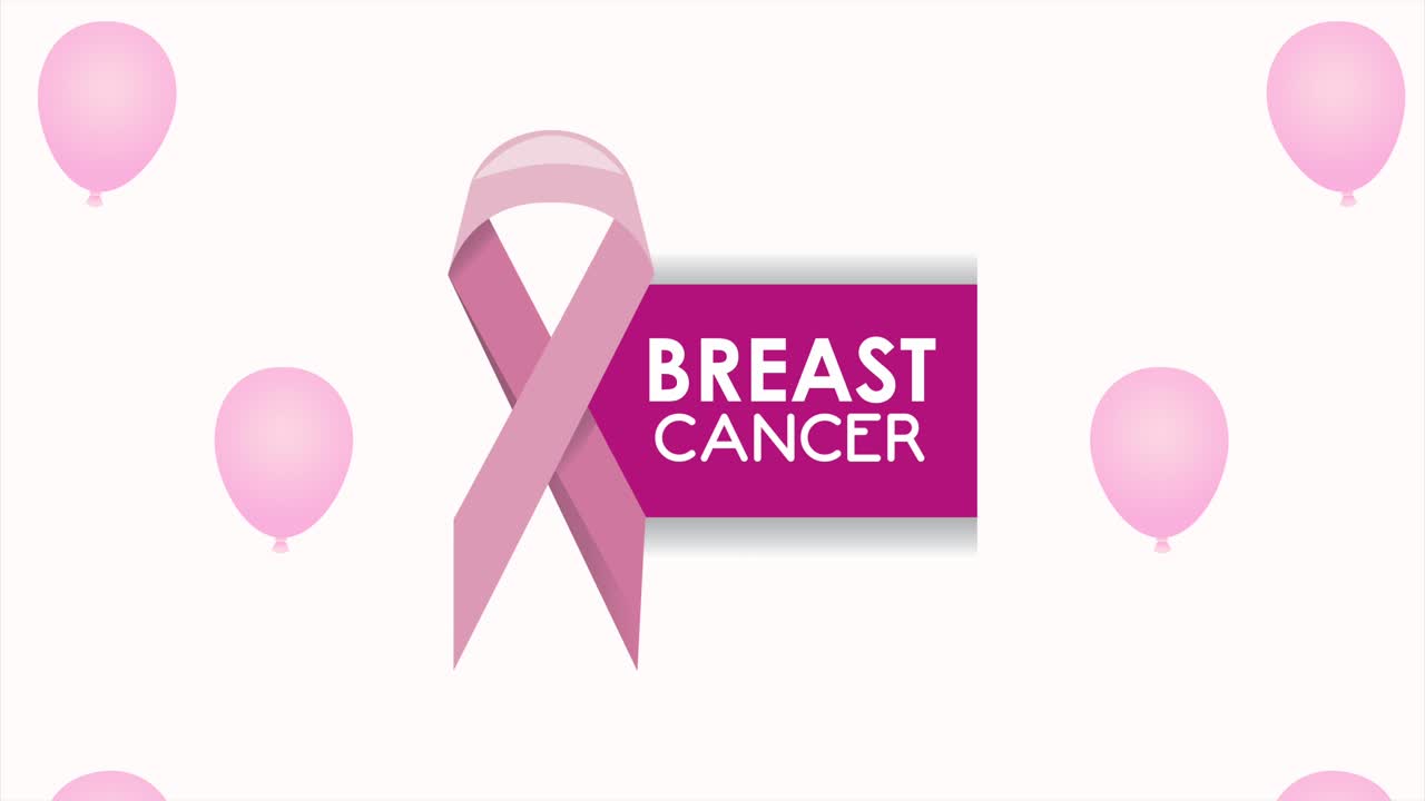 анимация по осведомленности о раке молочной железы с лентой и воздушными шарами гелия