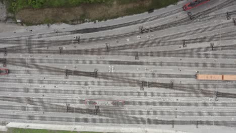 aerial view of a busy train yard