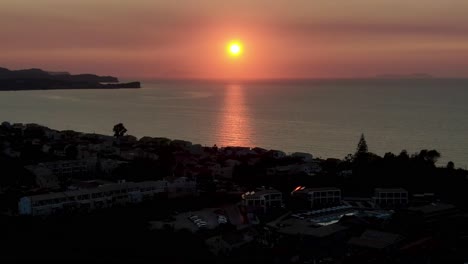 beautiful sunset in achravi corfu aerial view