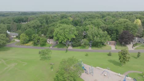 aerial view of a lush green suburban neighborhood