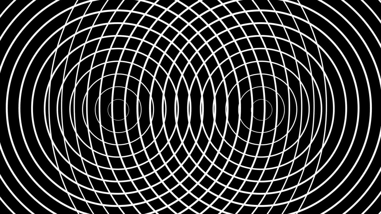 dos círculos pulsantes forman anillos blancos concéntricos que se mueven sobre un fondo negro