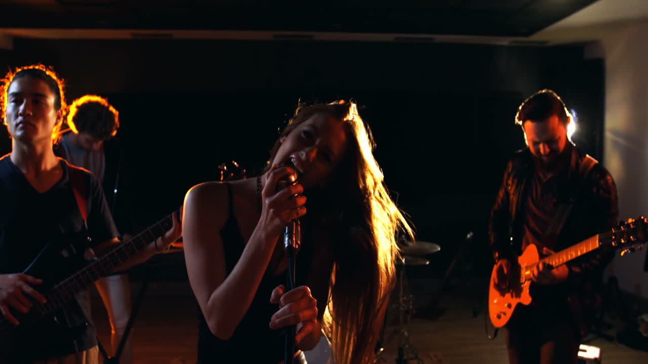 Band performing in studio