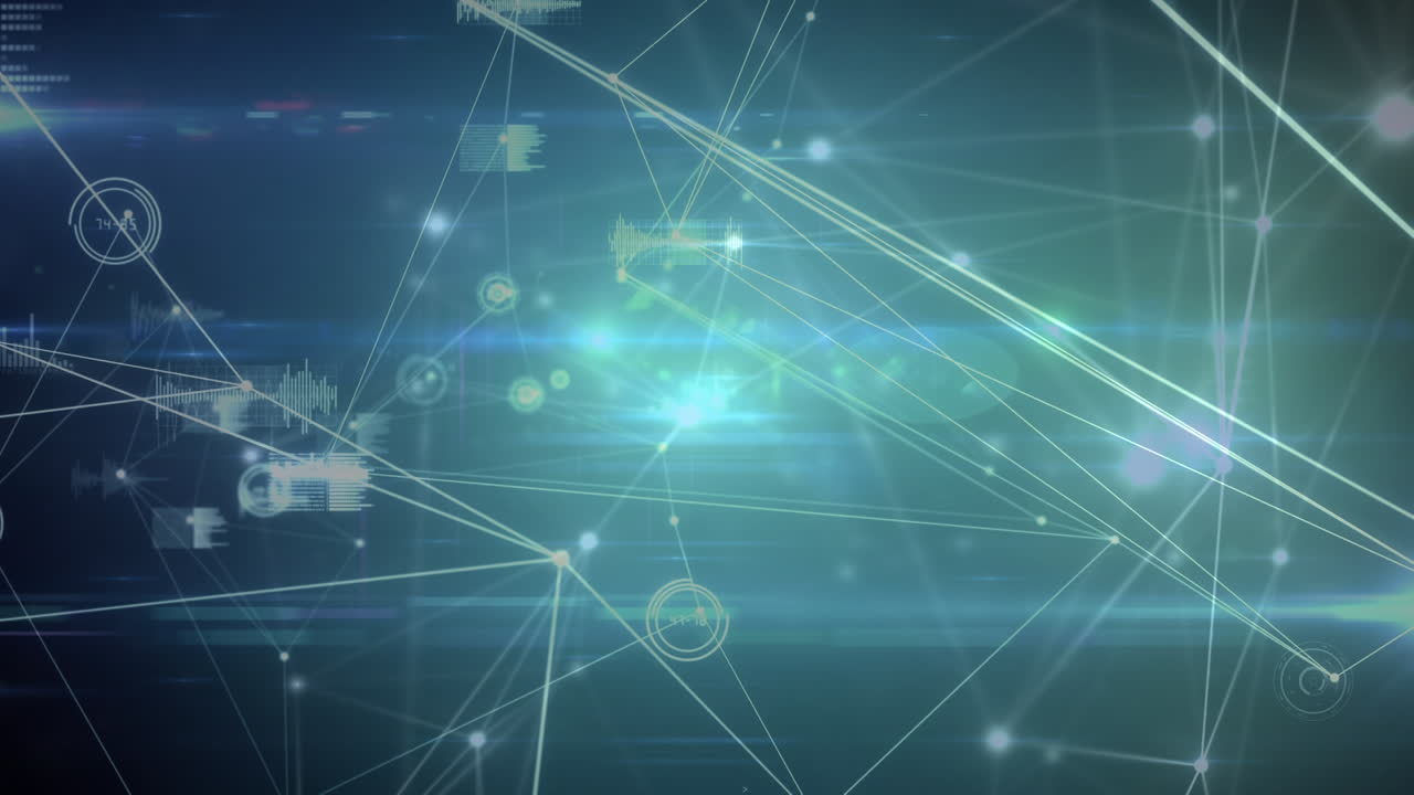 animación de la red de conexiones con iconos sobre fondo verde