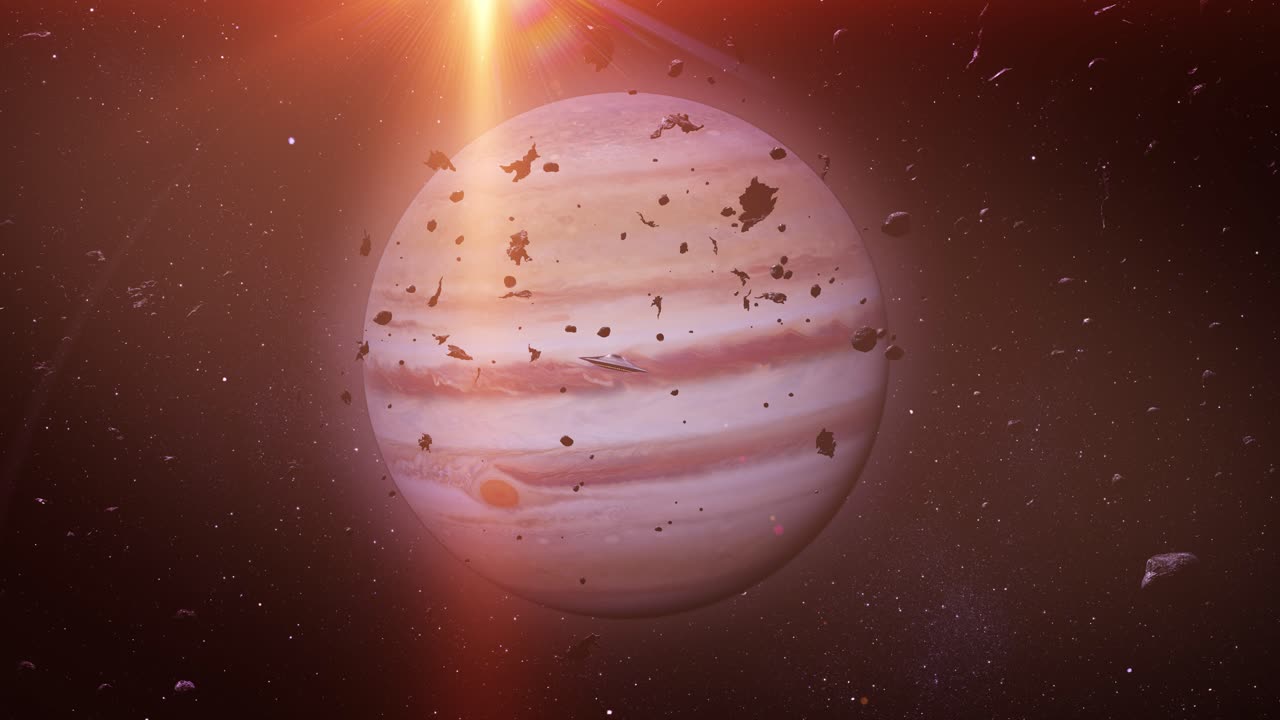 우주에서 목성과 ufo