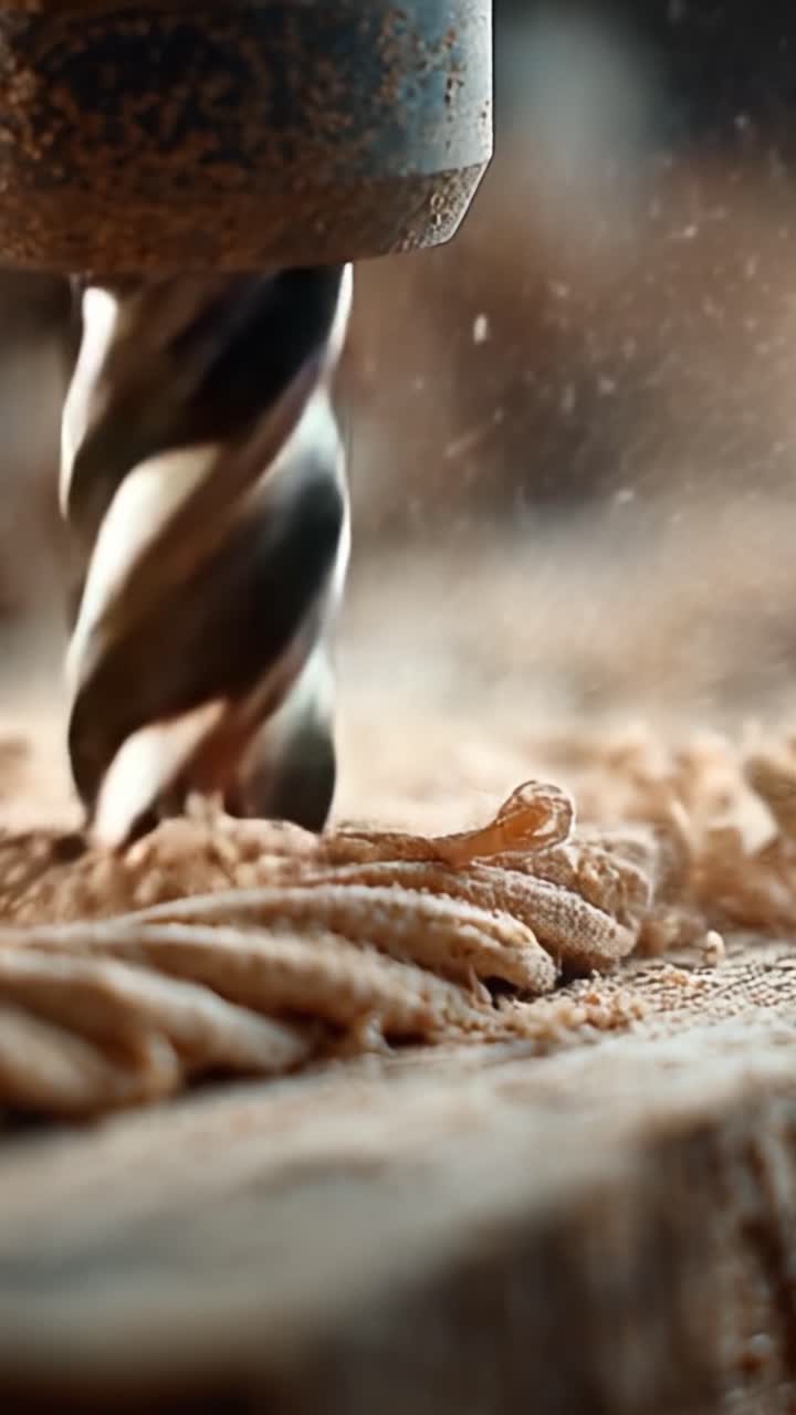 Lavorazione del legno di precisione: catturare l'arte della perforazione e le dinamiche della segatura ad ogni giro dell'utensile