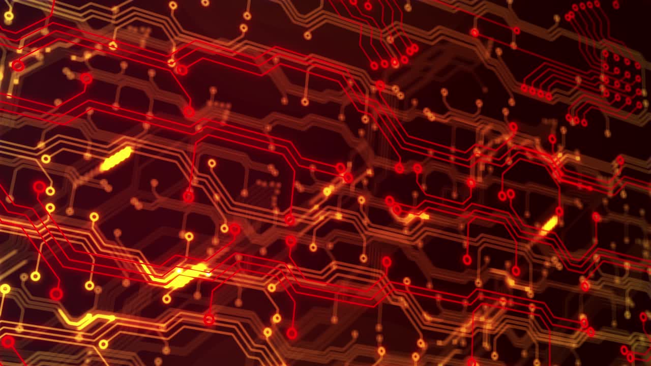 líneas tecnológicas abstractas rojas animación en bucle. fondo de datos de la placa de circuitos
