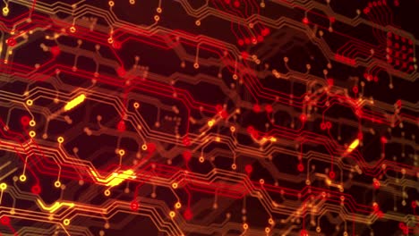 Red Abstract Technological Lines Looped Animation. Circuit Board Data Background