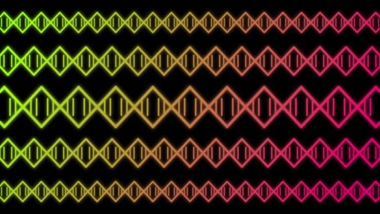 Animazione di zig zag gialli e rossi su sfondo nero