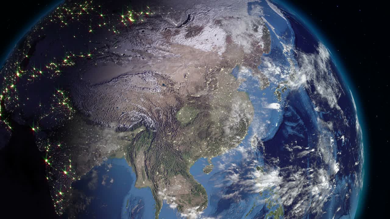 지구가 우주에서 회전하는 현실적인 모습 (루프) 지구 행성에서 낮과 밤의 변화가 보인다