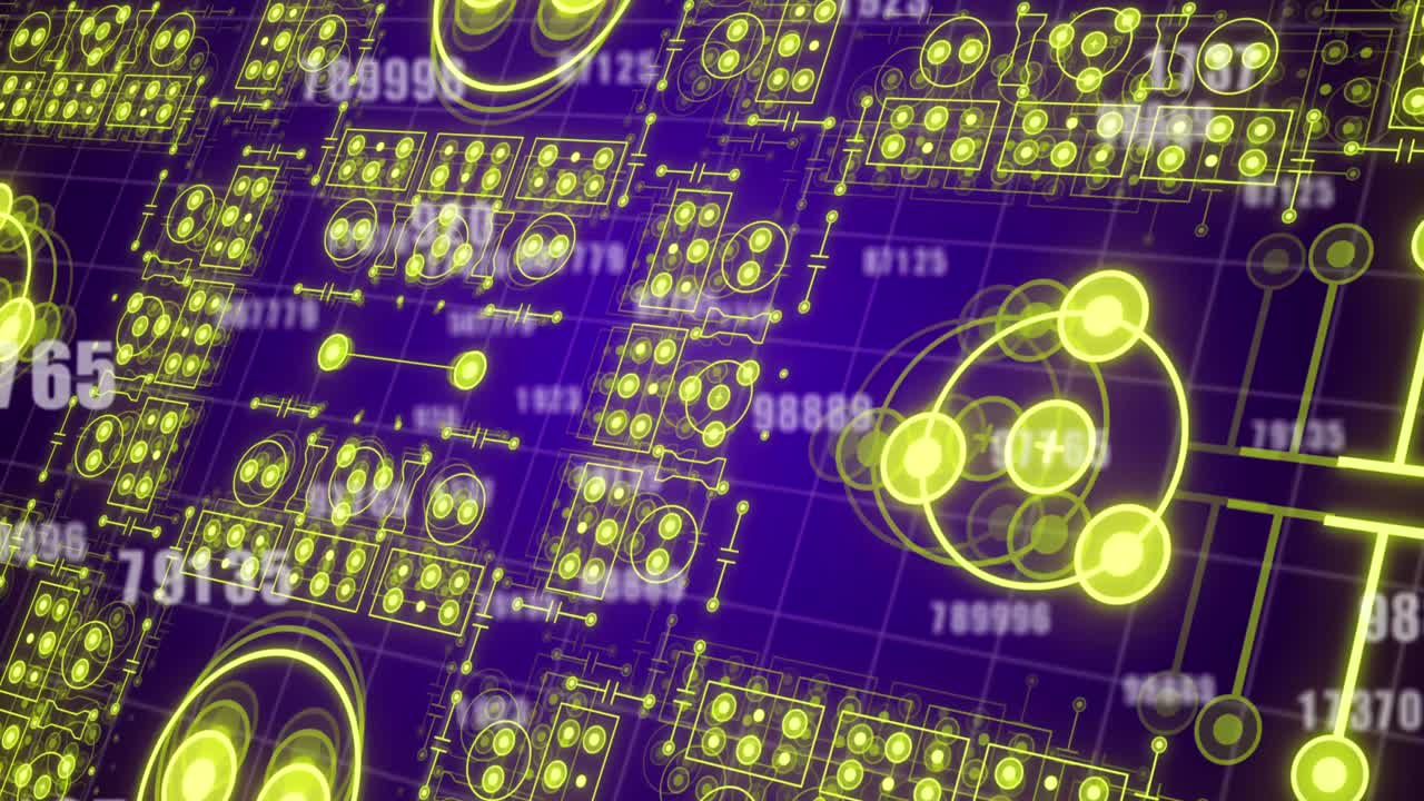 animación de números sobre formas en movimiento