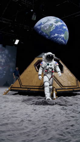astronaut on the moon in a simulated environment