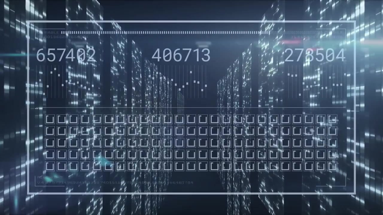 Animation of data processing over red and black background
