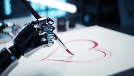 a robot's artistic expression: captivating imagery of a robotic hand painting a heart on canvas with precision and creativity