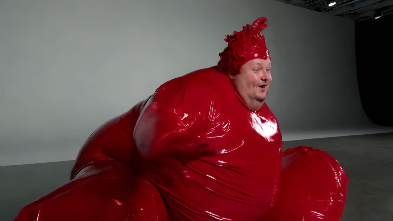 빨간색 부풀이복을 입은 남자