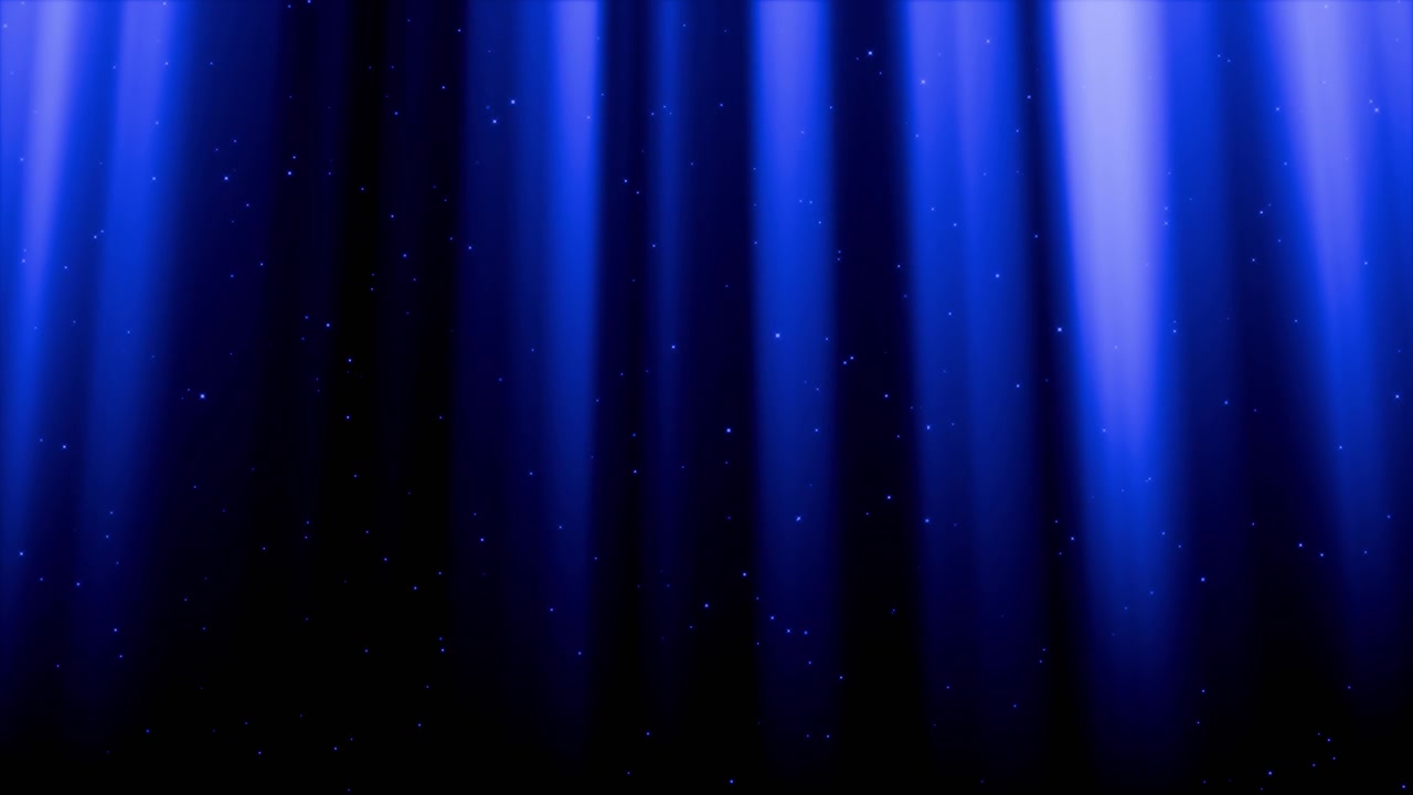 Abstract blue light rays and glowing particles on black background