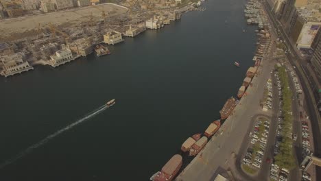 aerial. dubai creek. historic center of the united arab emirates. sunrise. 4k