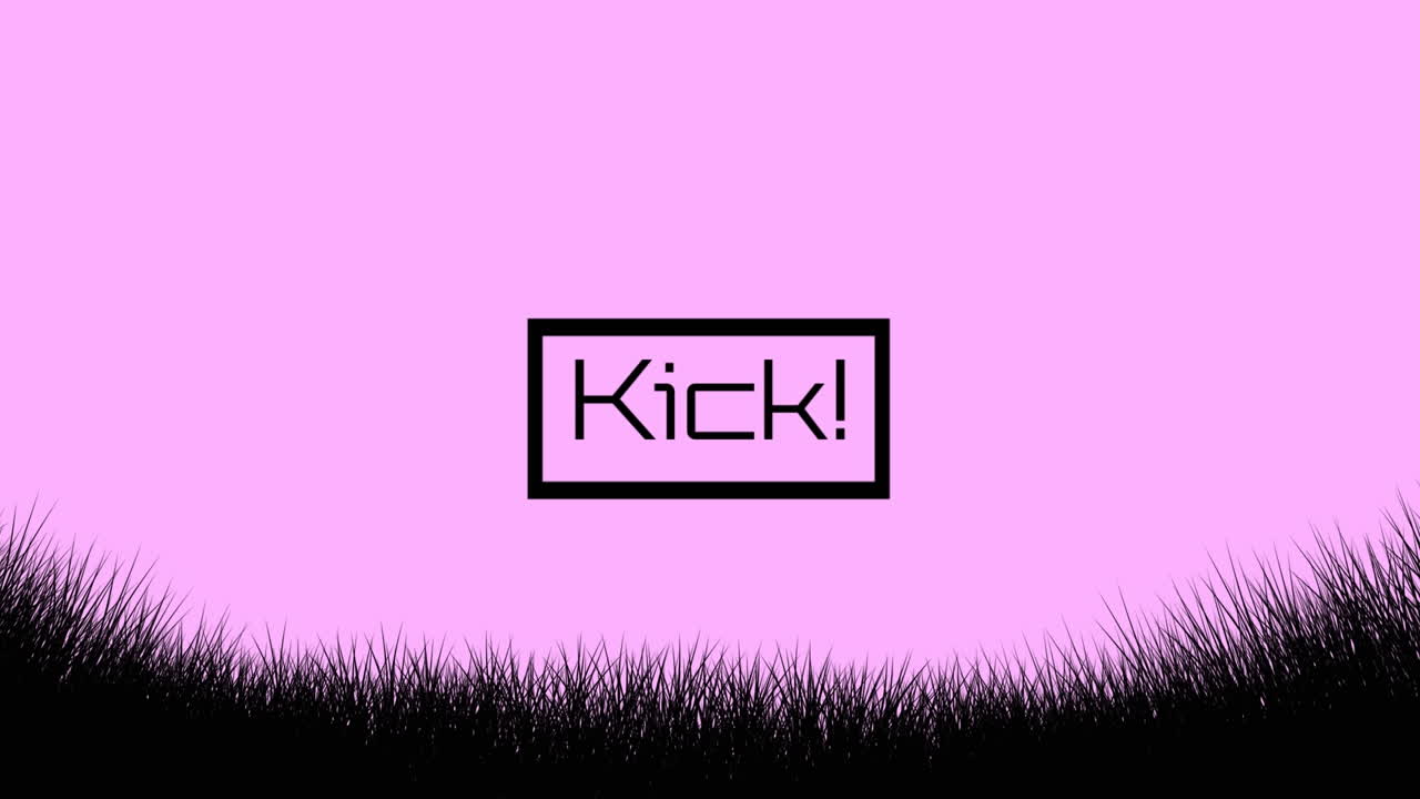Animation of kick text and grass on pink background