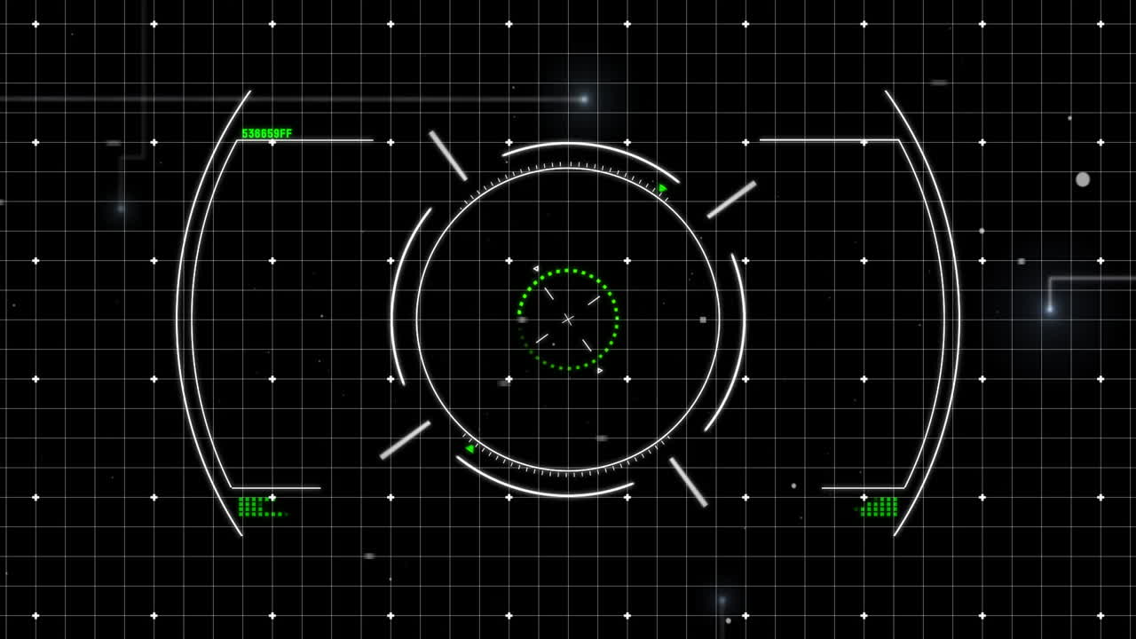 Animation of scope scanning over light trails on black background