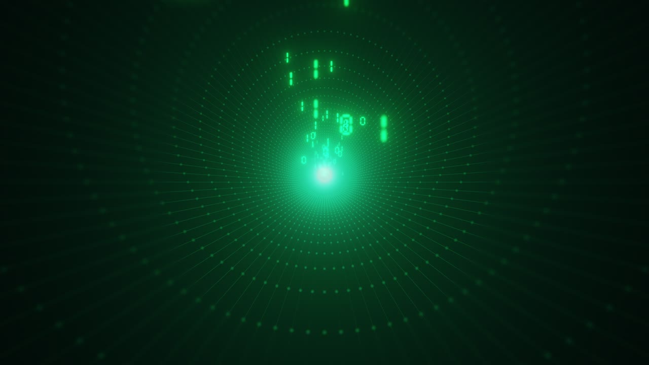 Information flow futuristic matrix transfer digital code numbers big data tunnel 3d rendering