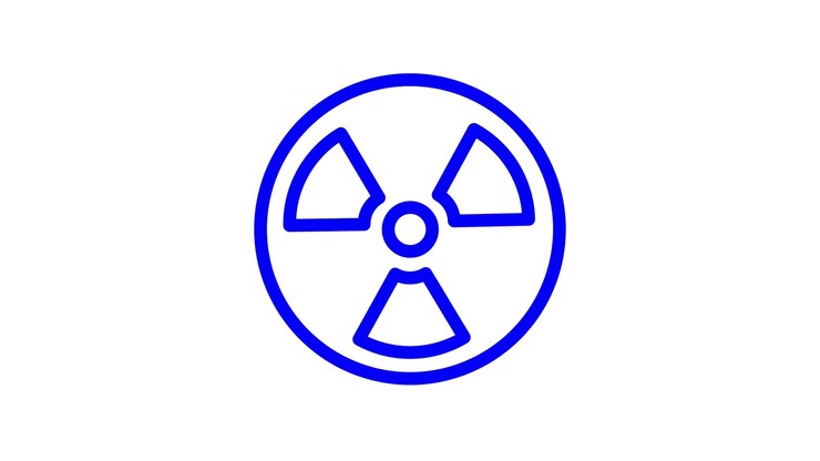 Blue Radiation Symbol Icon Spinning on White Background