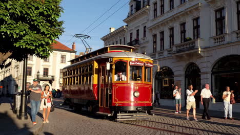 vintage tram in european city