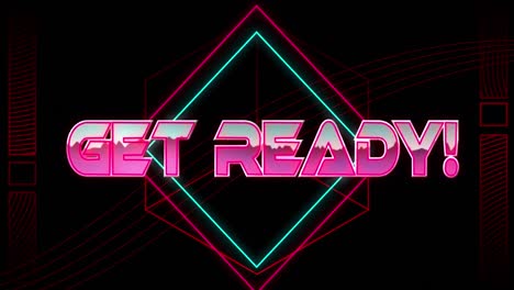 Animation-of-get-ready-over-neon-lines-with-glitch-on-black-background