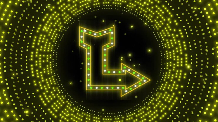 Animation of neon arrow over flashing yellow light pattern