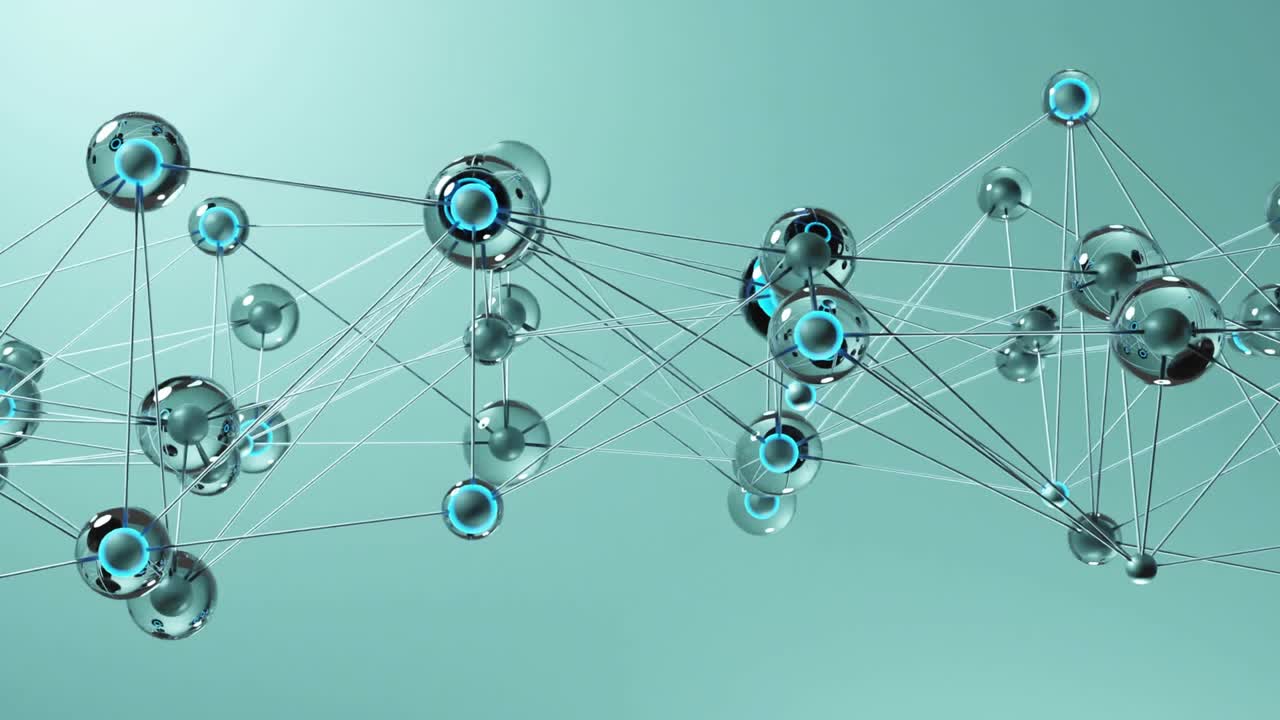 Camera pan starting metallic network drifting right as cyan magenta code scrolling visualizing data