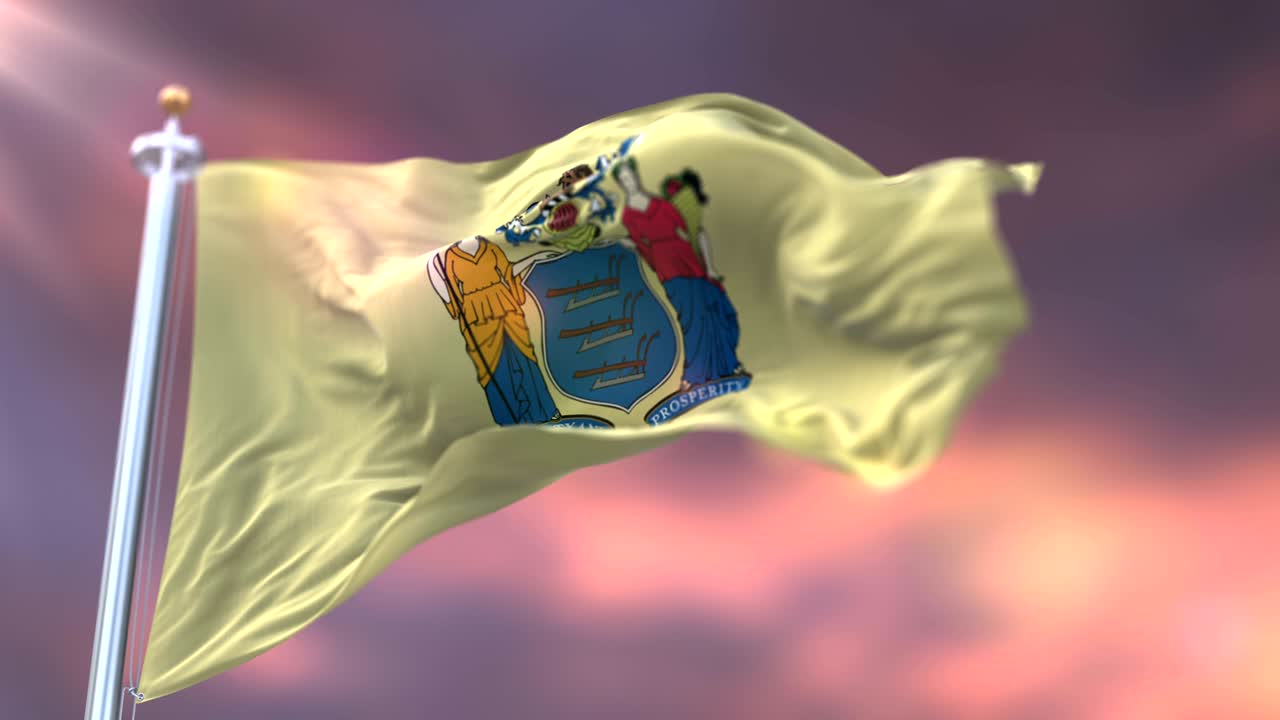 bandera del estado de nueva jersey al atardecer, región de los estados unidos - bucle