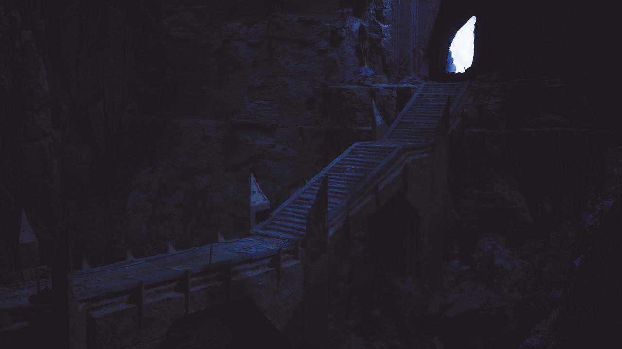 Stone arch directs gaze to bright unknown destination beyond