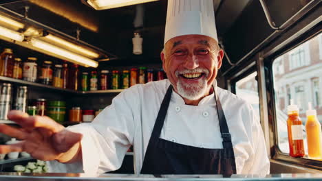 smiling chef in a food truck
