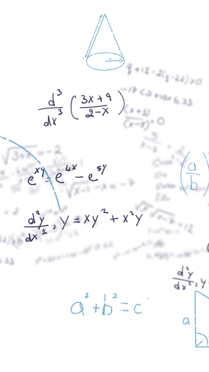 Animation of mathematical equations, diagrams and formulas floating against white background