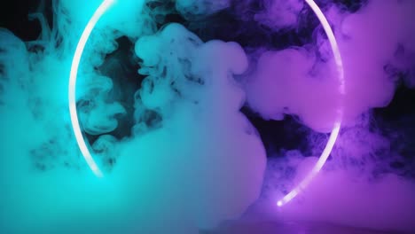 círculo de neón con humo de colores