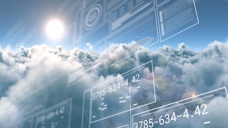animación de la interfaz con el procesamiento de datos contra nubes en el cielo azul