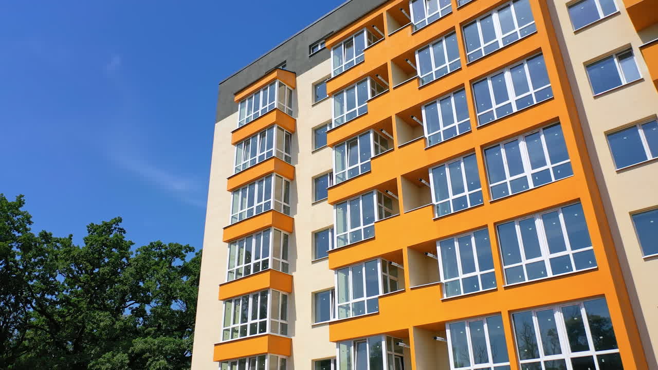 New modern apartment building. Aerial view of new house city multi-story apartment building