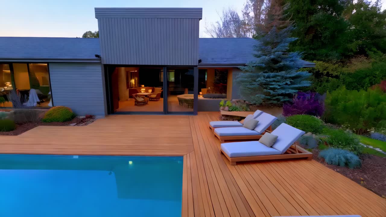 Modern House Backyard with Pool and Patio