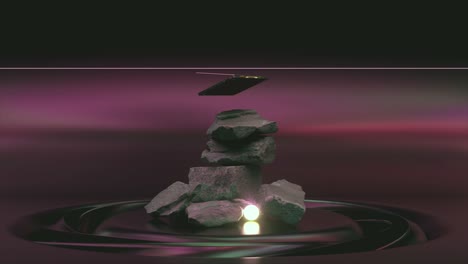 abstract 3d render of stacked rocks with floating symbol