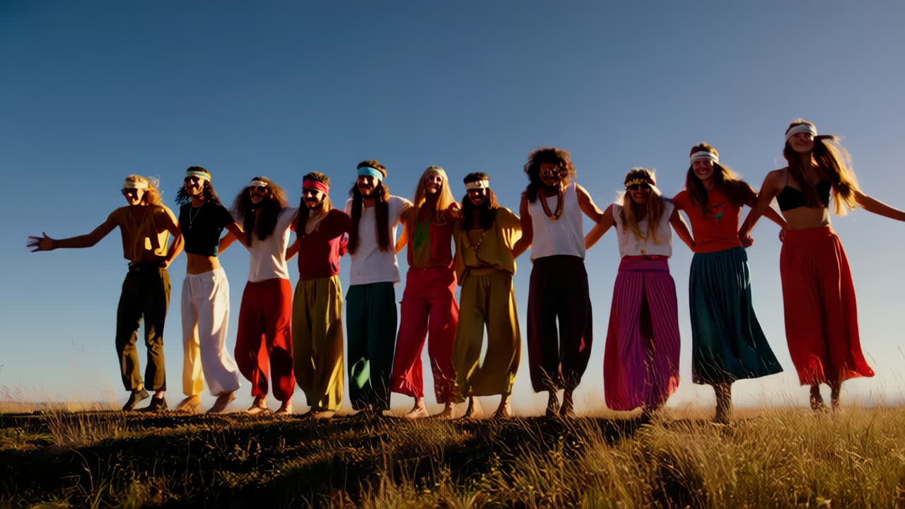 Group of Hippies Walking Together
