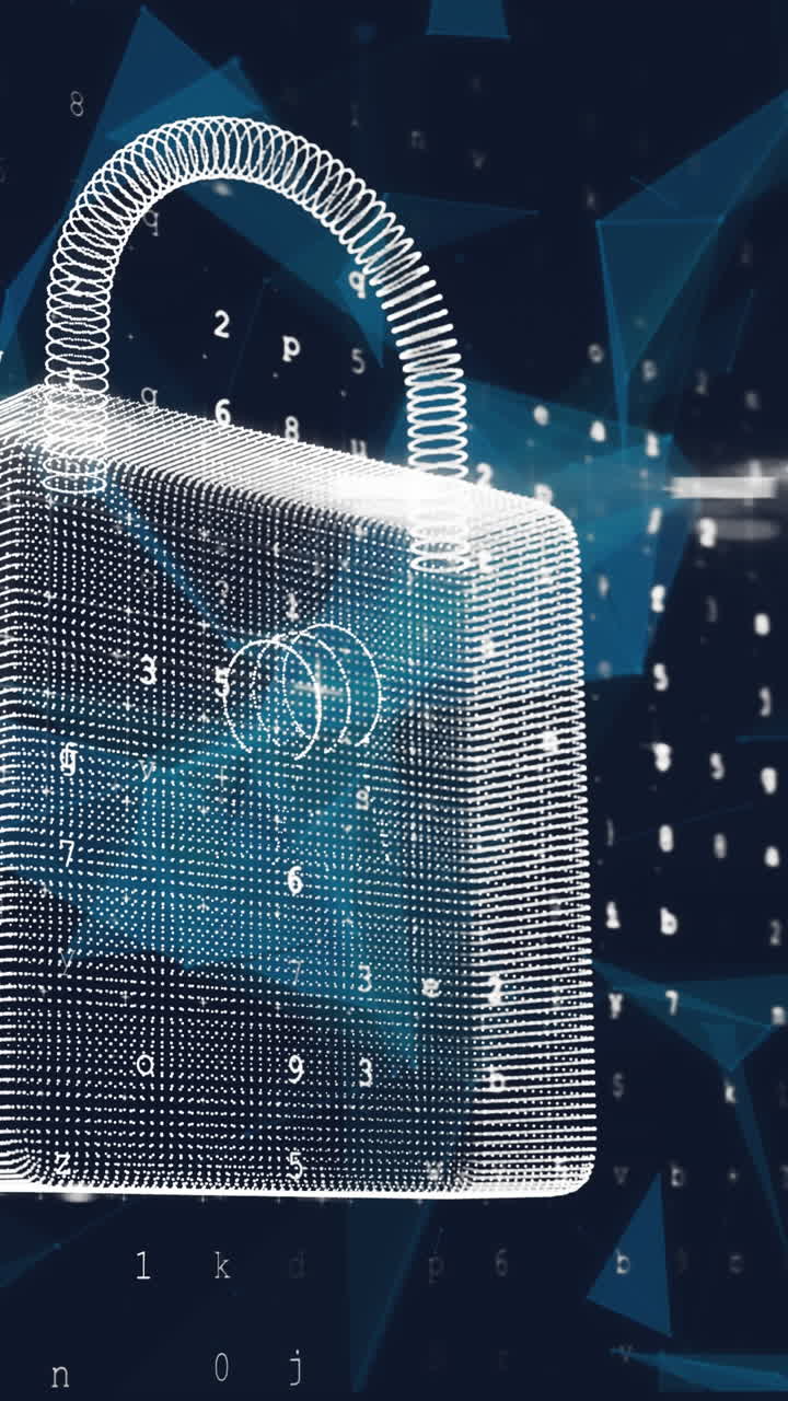 animación de un candado digital sobre fondo marino con formas