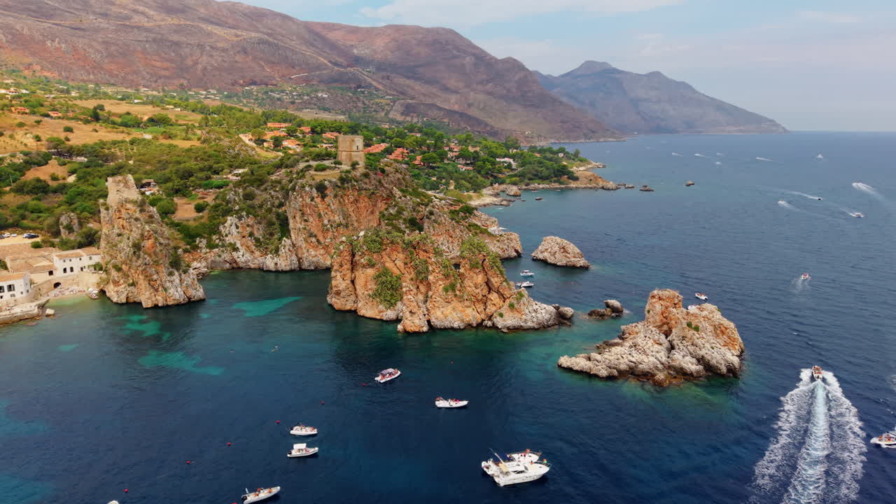 Rock islands off the Italian Mediterranean coast of Scopello. Aerial view