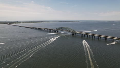 an aerial view of the great south bay bridge on a beautiful morning