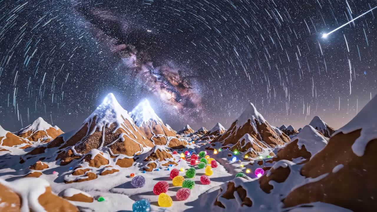 Candy Mountains Under a Starry Sky
