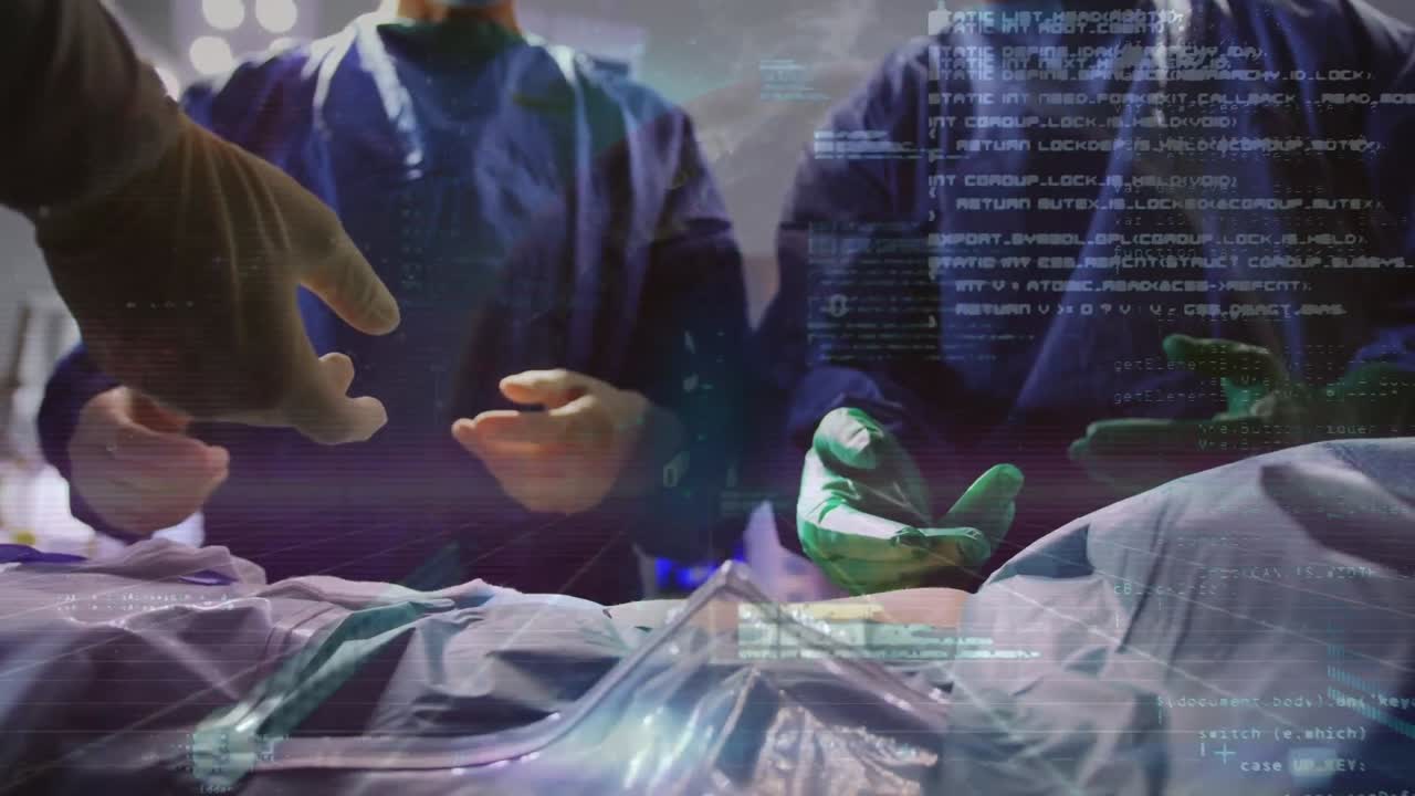 수술 중 백인 외과 의사에 대한 데이터 처리 애니메이션