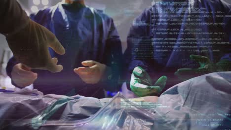 animation of data processing over caucasian surgeons during surgery
